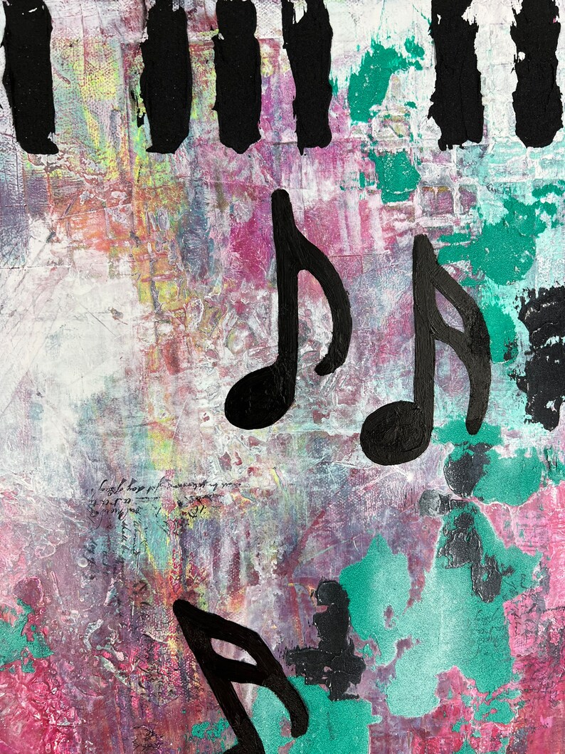 22 by 28 Inch Original Mixed Media Canvas, Abstract Music Note Art ...