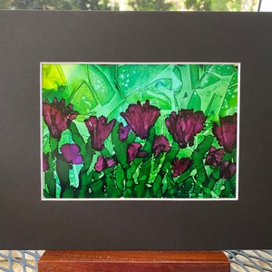5 by 7 Original Abstract Alcohol Ink, Flowers
