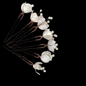 Bridal Hair Pin Set | Handmade Resin Flower & Pearl Hairpins | Wedding Hair Accessories | Copper Wire Floral Pins by Seraph Atelier