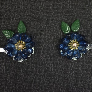 A Pair of Handmade Blue Succulent Flower Silver Hair Clip Chinese Hair Accessories image 1