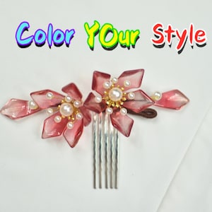 Red Flower Hair Comb: Red Flower Golden Metal Hair Comb Hair Jewelry Hair Accessories Red Flower Hair Pin-Clearance Sale!