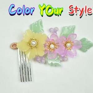 Yellow-Pink Flower Handmade Hair Comb Small Silver Hair Comb  Hair Jewelry Hair Accessories Hair Pin Clearance Sale