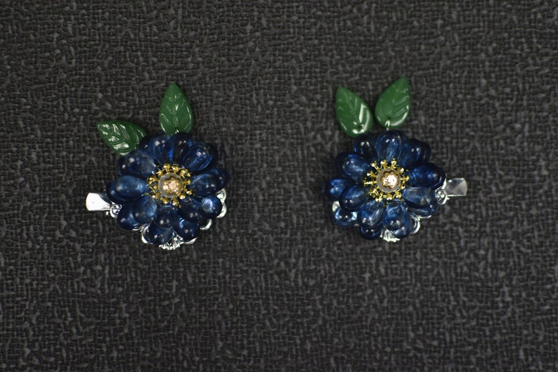 A Pair of Handmade Blue Succulent Flower Silver Hair Clip Chinese Hair Accessories image 1