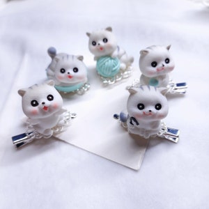 Grey Polymer Clay Tiger Cat Children Toddler Cute Little Girl Child Hair Clip Hair Decoration for Children