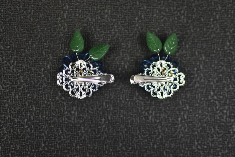 A Pair of Handmade Blue Succulent Flower Silver Hair Clip Chinese Hair Accessories image 4