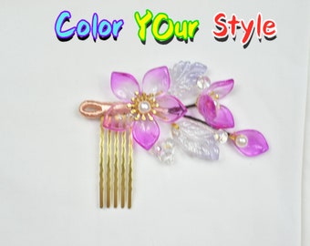Vivid Purple Flower Golden Chinese Hair Comb Purple Hair Comb Hair Jewelry Hair Accessories Hair Pin Clearance Sale