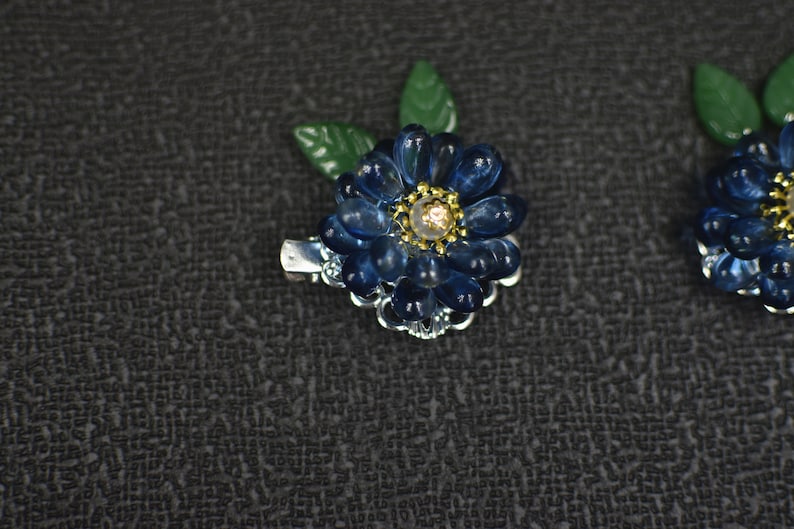 A Pair of Handmade Blue Succulent Flower Silver Hair Clip Chinese Hair Accessories image 2