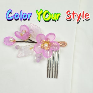Pink Hair Comb: Small Pink Sakura Flower Hair Comb Flower Handmade Silver Metal Hair Comb- Clearance Sale!