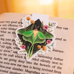 Luna Moth Magnetic Bookmark || Moth Insect and Flowers Planner Clip Accessory