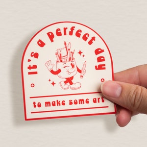 Perfect Day for Art Sticker || Retro Style Die-Cut Vinyl Water-Resistant Decal || Gift for Artist Friends