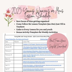 Youth Young Women or Young Men 2025 Come Follow Me Lesson Schedule YW YM CFM Template