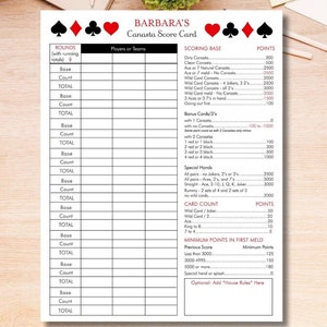 Personalized Canasta Score Pad - 8.5x11 size
