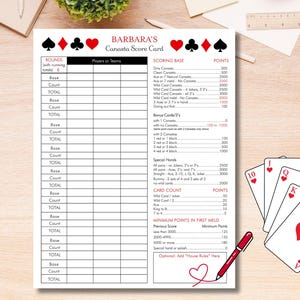 Personalized Canasta Score Pad - 8.5x11 size