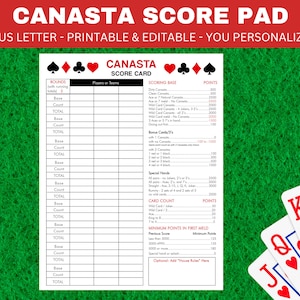 Canasta-scoreblad - thuis afdrukken en spelen