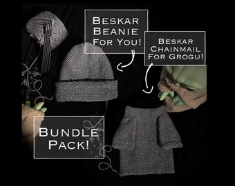 hand Knit for Grogu - Beskar Chainmail Shirt and a Beskar Beanie for you - Inspired by The Mandalorian  - Luxuriously Soft