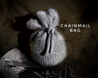 Hand Knit Chainmail Bag with Drawstring - Finished Piece - Functional or Plushie