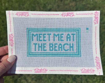 Meet Me At the Beach- Hand Painted Needlepoint Canvas- 4x6 Frame Insert Finishing Kit