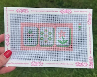 Mahjong Tiles- Hand Painted Needlepoint Canvas- 4x6 Frame Insert Finishing Kit