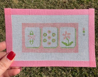Mahjong Tiles- Hand Painted Needlepoint Canvas- 4x6 Frame Insert Finishing Kit
