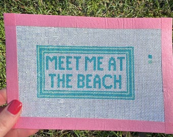 Meet Me At the Beach- Hand Painted Needlepoint Canvas- 4x6 Frame Insert Finishing Kit