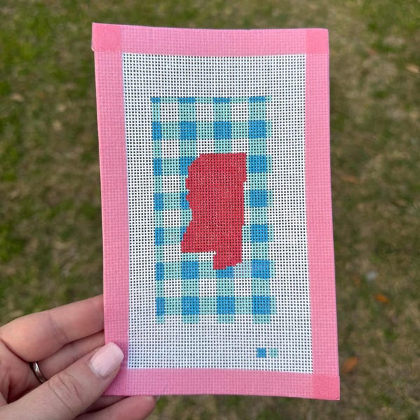 Ole Miss Gingham “University of Mississippi”- Hand Painted Needlepoint Canvas- 4x6” Frame Insert