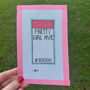 Pretty Girl Avenue- Monopoly- Hand Painted Needlepoint Canvas- 4x6 Frame Insert Finishing Kit