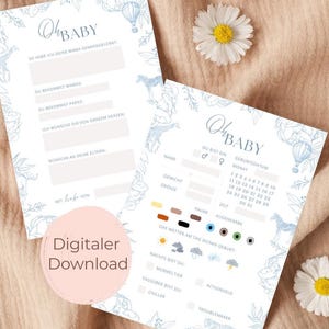 Jeu de devinettes et cartes de vœux pour baby shower, quiz pour bébé, téléchargement numérique, modèle imprimable instantanément, idée de jeu pour baby shower, jeu de prédictions pour bébé