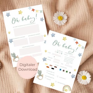 Juego de preguntas para baby shower, juego de adivinanzas y tarjetas de deseos, descarga digital, plantilla imprimible al instante, idea de juego para baby shower, juego de predicción para bebés