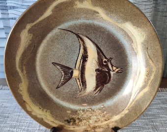 Argilemos Torres Vedras Portuguese Studio Art Pottery Plate Bowl, Hand Painted Made in Portugal, Vintage Collectible Large Platter 13.25"