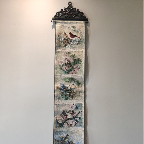 Lena Liu Tapestry with Ornate Resin Hanger, Vintage 5 Panels Birds Tapestry  50"