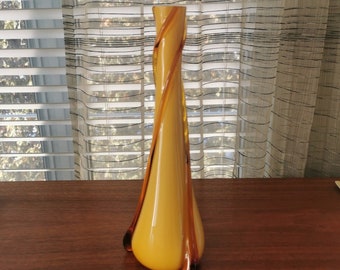 Fratelli Betti Cased Art Glasvase Groß Gelb Vintage mundgeblasene Gewinde dicke Spiralrippen Knospe Vase 14,25 "