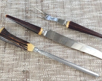 Juego de 3 astas de baquelita para tallar, de Sheffield, Inglaterra. Cuchillo de trinchar MCM vintage, tenedor y varilla de afilado.