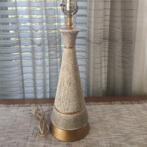 FAIP Retro Table Lamp Fine Arts in Plaster USA MCM Speckled Textured Chalkware Vintage Atomic Age Table Lamp 30&quot;, signed