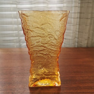 Vaso in vetro artistico Ice Bark, vaso quadrato a imbuto vintage color giallo ambra, 8&quot;