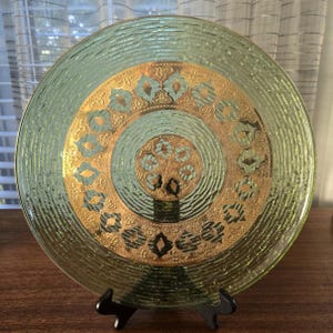 カルバー・バレンシア ヴィンテージ グリーンゴールド 金箔ガラス プラッター 14インチ サイン入り