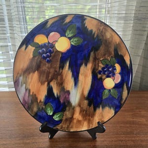 Hollinshead & Kirkham Tunstall Herbst Platter, Vintage große Porzellan Obst Kuchen Platte 30 cm, signiert