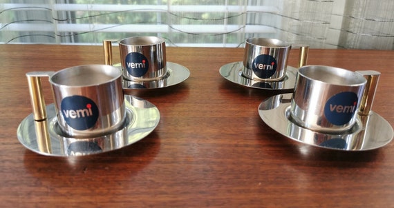 VEMI Inox Brass Espresso Cups Set of 4, Vintage Italian Stainless Steel and  Brass Demitasse Cups and Saucers, 2.25 -  Denmark