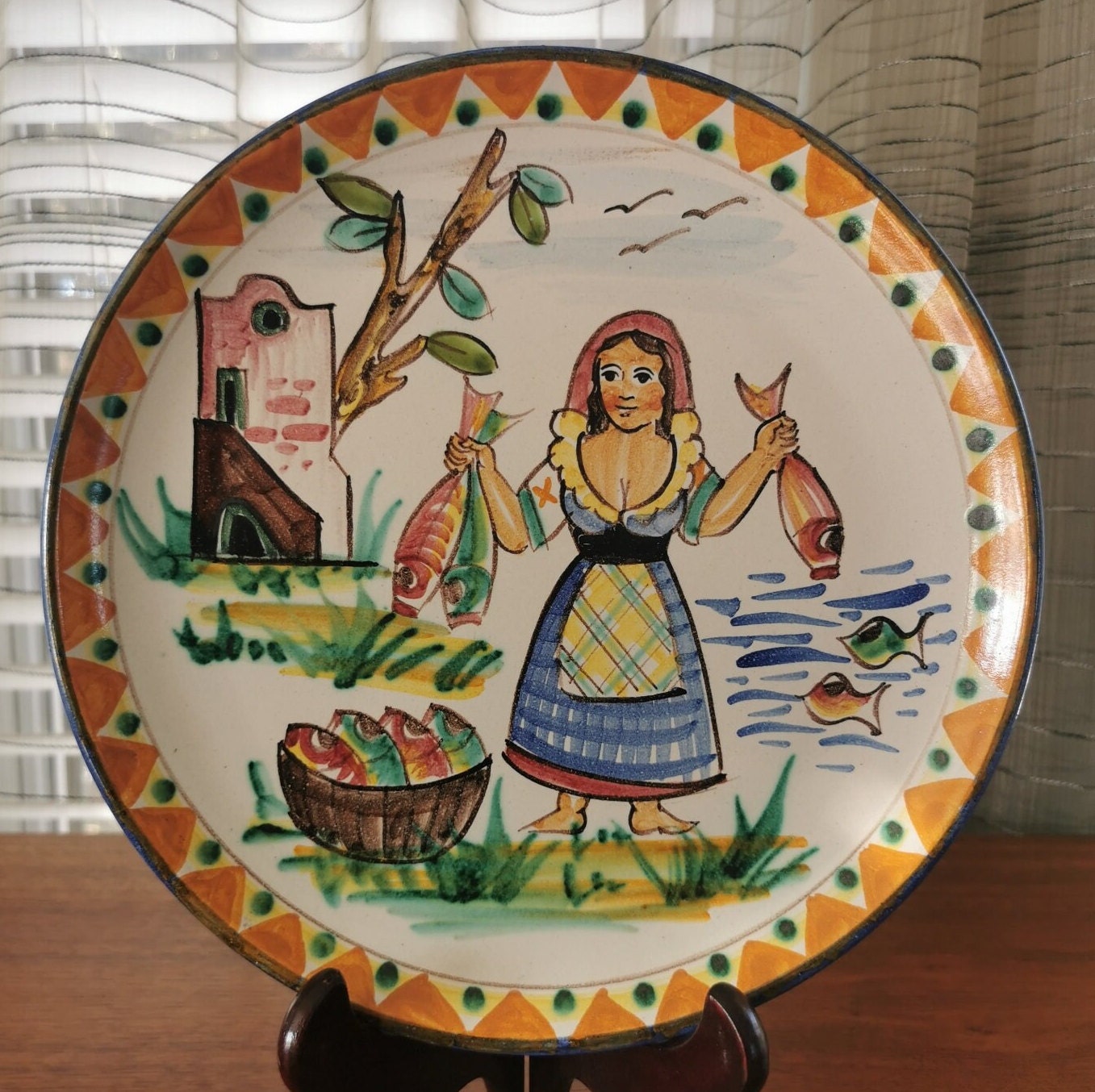 Romolo Apicella Hand Painted Italian Plate, Vintage Made in Vietri