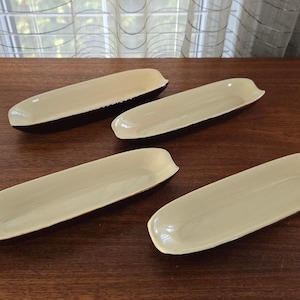 Corn on the Cob Stoneware Dishes, Set of 4 Vintage Taiwan Ceramic Corn Holder Plates 9&quot;