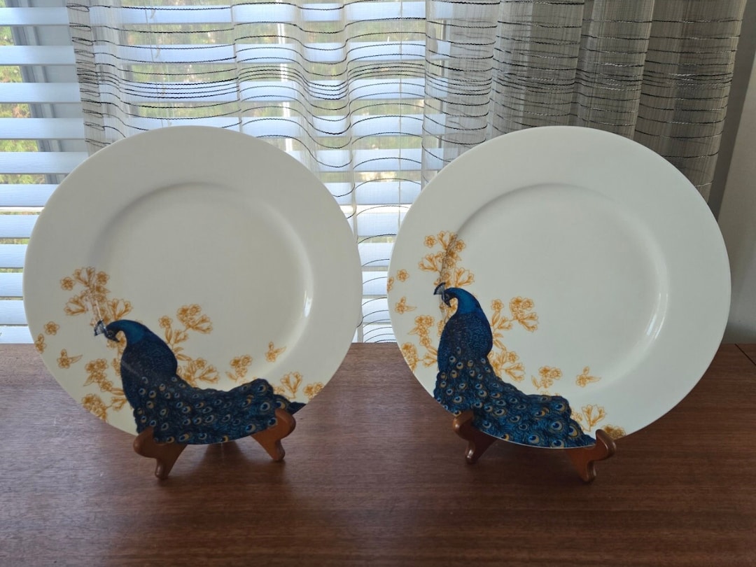Portobello by Inspire Peacock Plates Set of 2, Vintage Designed in
