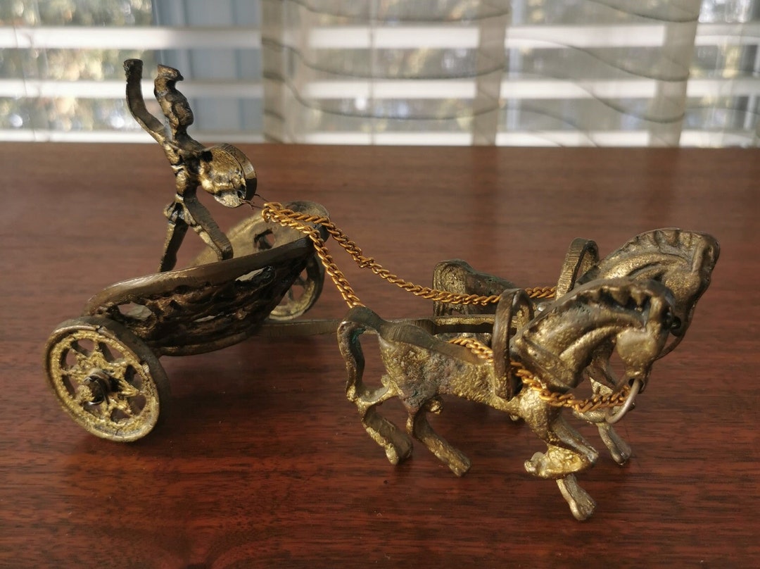 Brass Greco Roman Chariot Gladiator Rider and Horses, Vintage Museum ...