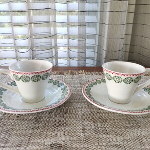 Portmeirion Sophie Conran Schneeflockenmuster, Set mit 2 Vintage Espresso Mokkatassen und Untertassen