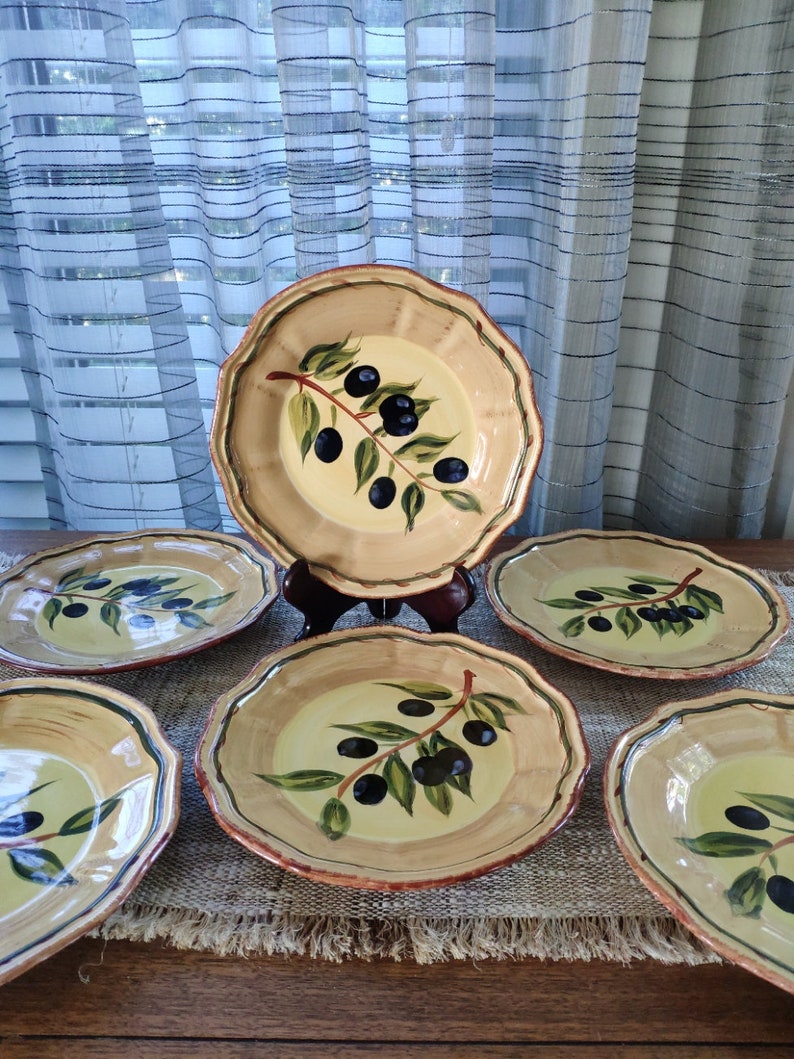 Tabletops Unlimited Plates Set of 6 Italian Olive Hand Painted Etsy