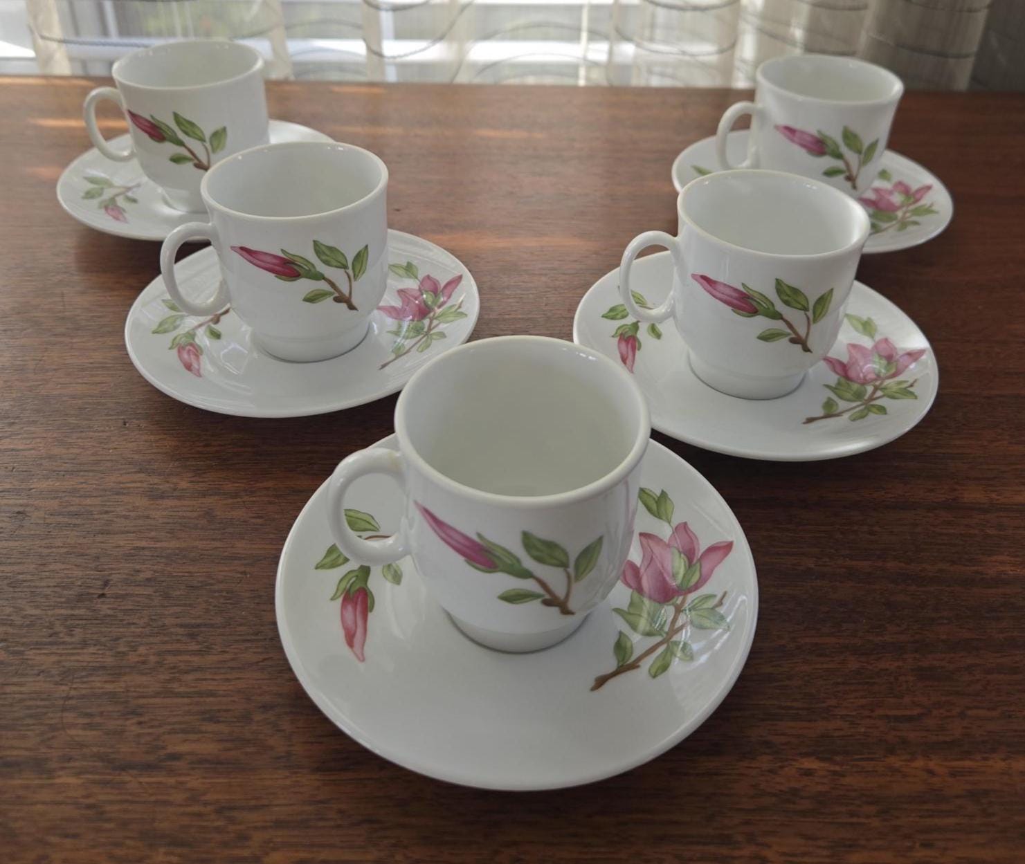 Richard Ginori Pink Tulip Vintage Espresso Cups and Saucers, Set