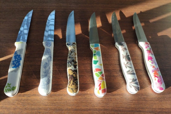 Floral Print Resin Knives Set of 6, Vintage Acrylic Handles Forged Steak  Knives 9.75 -  Denmark