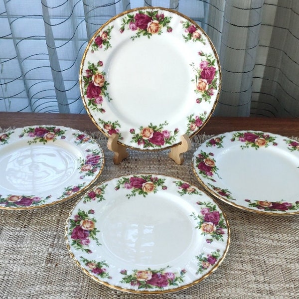 Piatti da pranzo Royal Albert Set di 4 piatti da insalata vintage Old Country Roses 8,25"