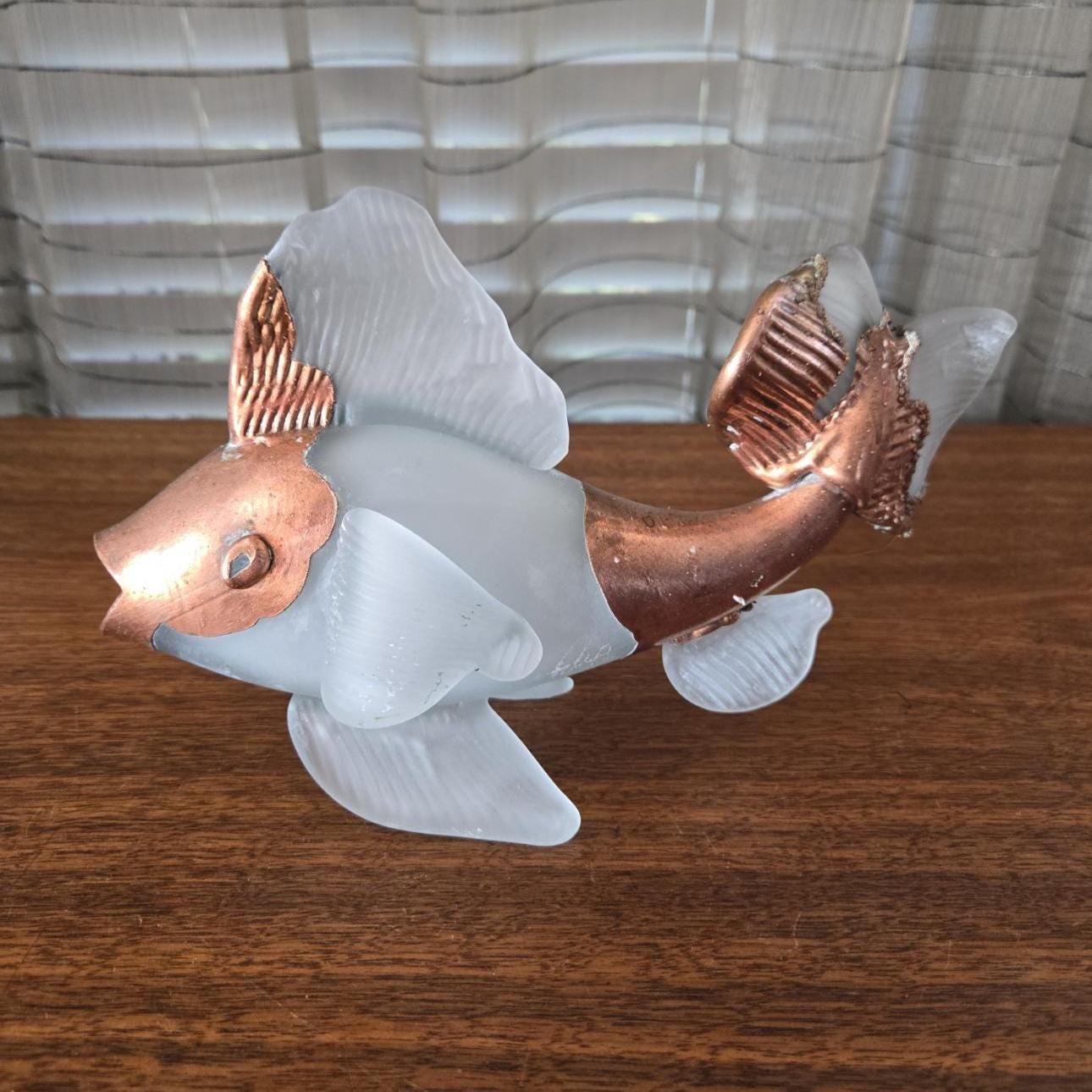 Filip Ravert Art Glass Copper Fish, Vintage Romanian Koi Fish