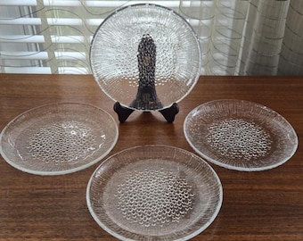 Vintage Iittala Ultima Thule Tapio Wirkkala 7.5" Set of 4 Art Glass Round Salad Plates