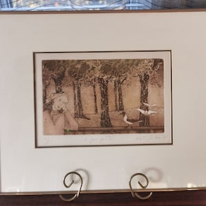 Intaglio Print by Denyse White Barbeau, A Pas Feutres, Vintage Framed Etching Numbered Print 41/50 Signed Dated 1985 18.75"
