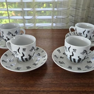 Moka Machines Demitasse Espresso Cups Set of 4, Vintage Porcelain Coffee Cups with Saucers